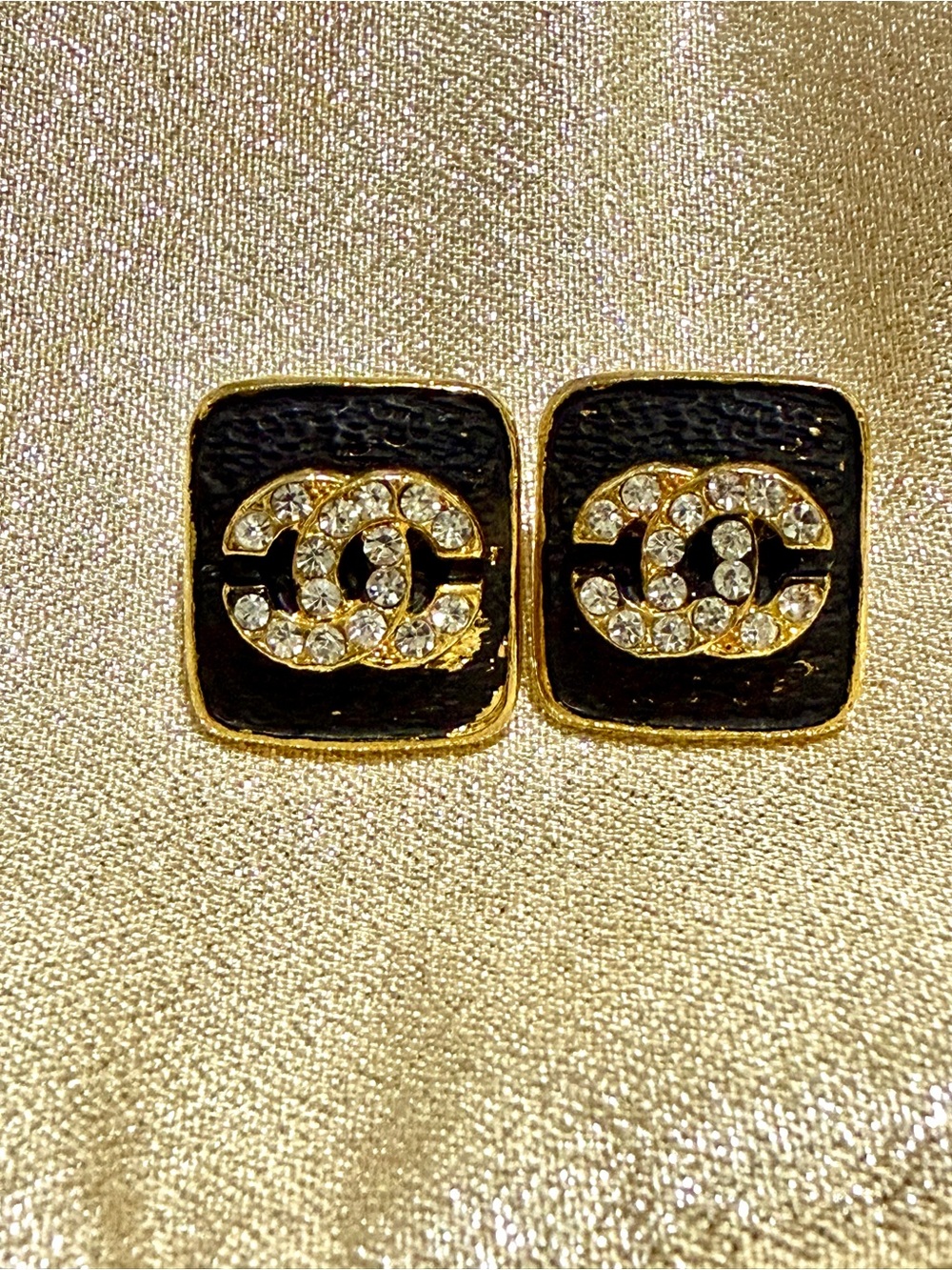 Black and Gold Crystal Square Stud Earrings - Designer Style